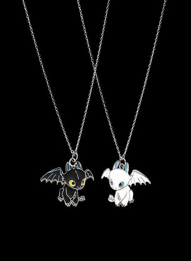 El Regalo 2Pcs Black White Little Flying Dragon Pendant Necklaces Set - How To Train Your Dragon Night Fury And Light Fury Metal Pendant Necklace Set For Unisex-Child - Image 4